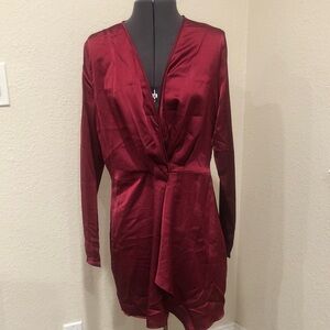 Prettylittlething Elegant Burgundy Long Sleeve Dress